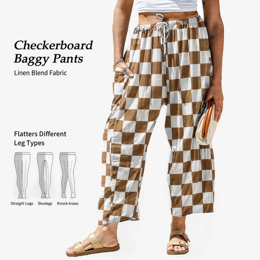 Checkerboard Wide Leg Pants