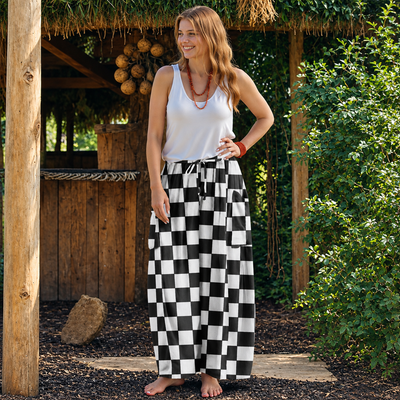 Checkerboard Wide Leg Pants