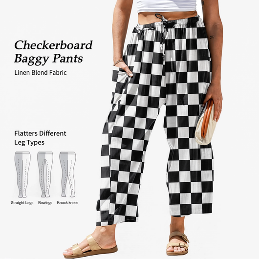 Checkerboard Wide Leg Pants
