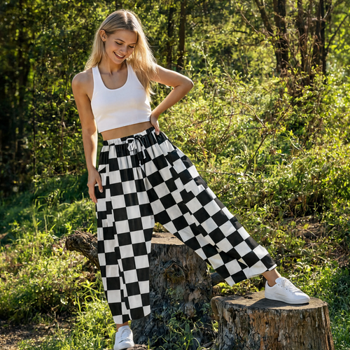 Checkerboard Wide Leg Pants
